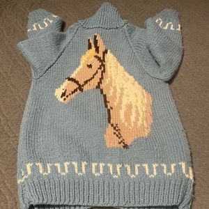 Vintage Hand- Knitted Wool Full Zip Horse Image Sweater